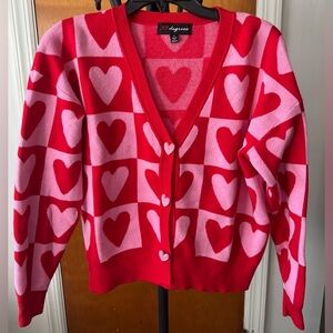 32 Degrees Red and Pink Heart Cardigan. Preloved one time.
